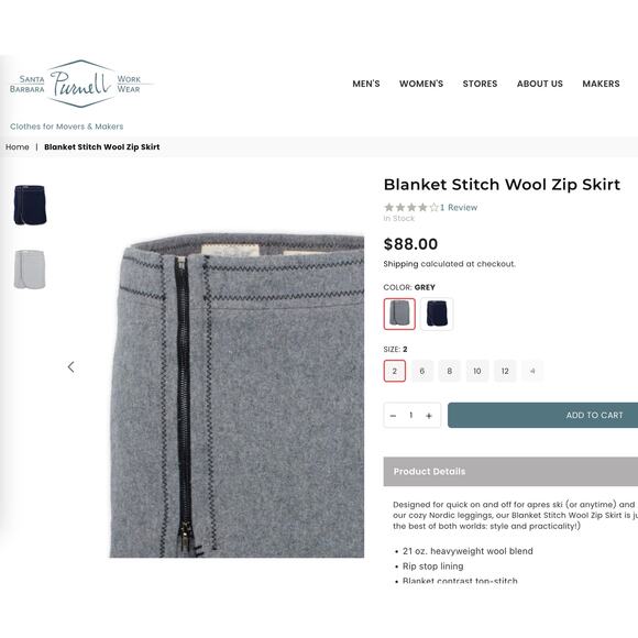 Purnell Wool Blanket Stitch Zip Mini Skirt 10 Gray Coquette Chic Quiet Luxury - Picture 4 of 10